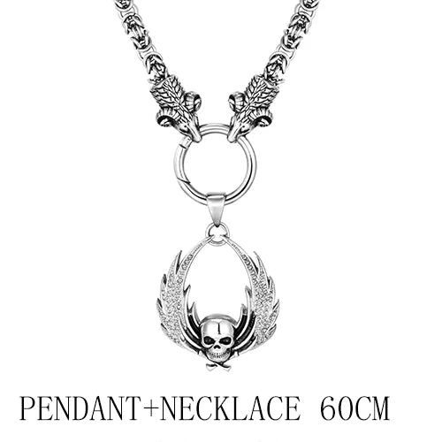 Fallen Angel Wings Skull Pendant Necklace — Stainless Steel