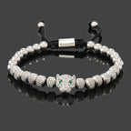 Luxury Royal Black Leopard Head Man Bracelet Stainless Steel Beads Hand Jewelry Big Boy Gift