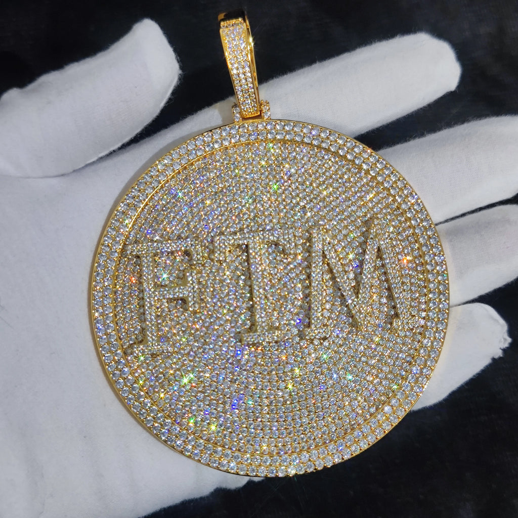Iced Out Letter Pendant Necklace Disc CZ