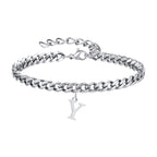 Vnox A-Z Initial Bracelets for Men Women, Never Fade Silver Color Stainless Steel Cuban Chain Bracelet with 26 Letter