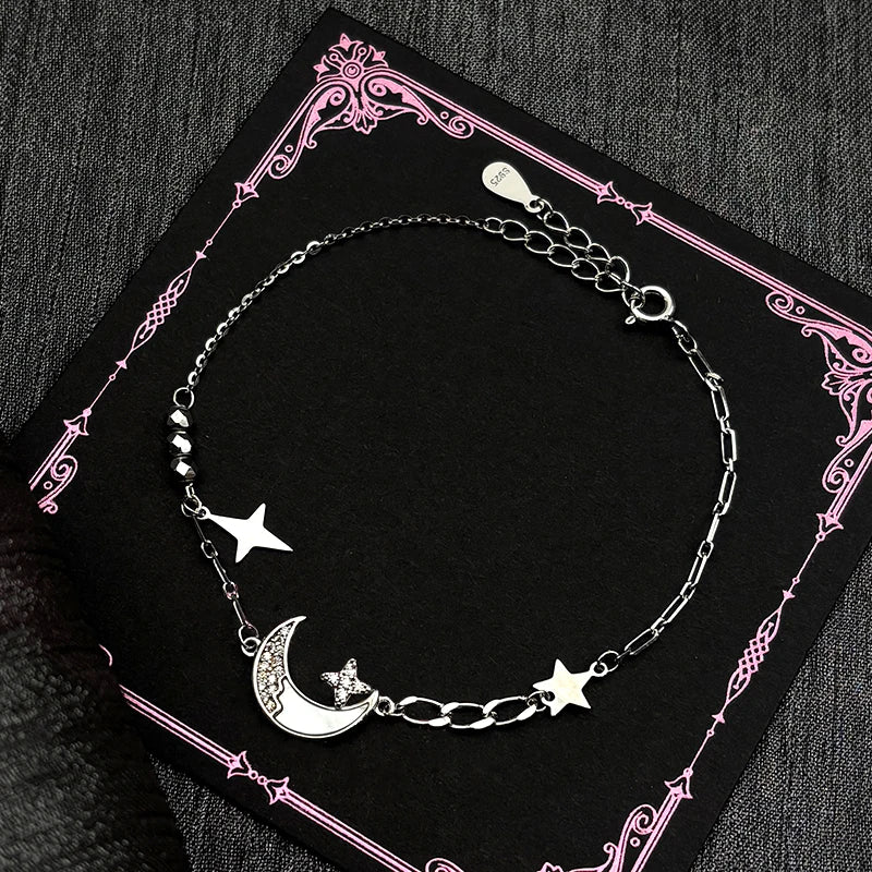 Star Silver Bracelet Sterling Zircon Moon Mystical