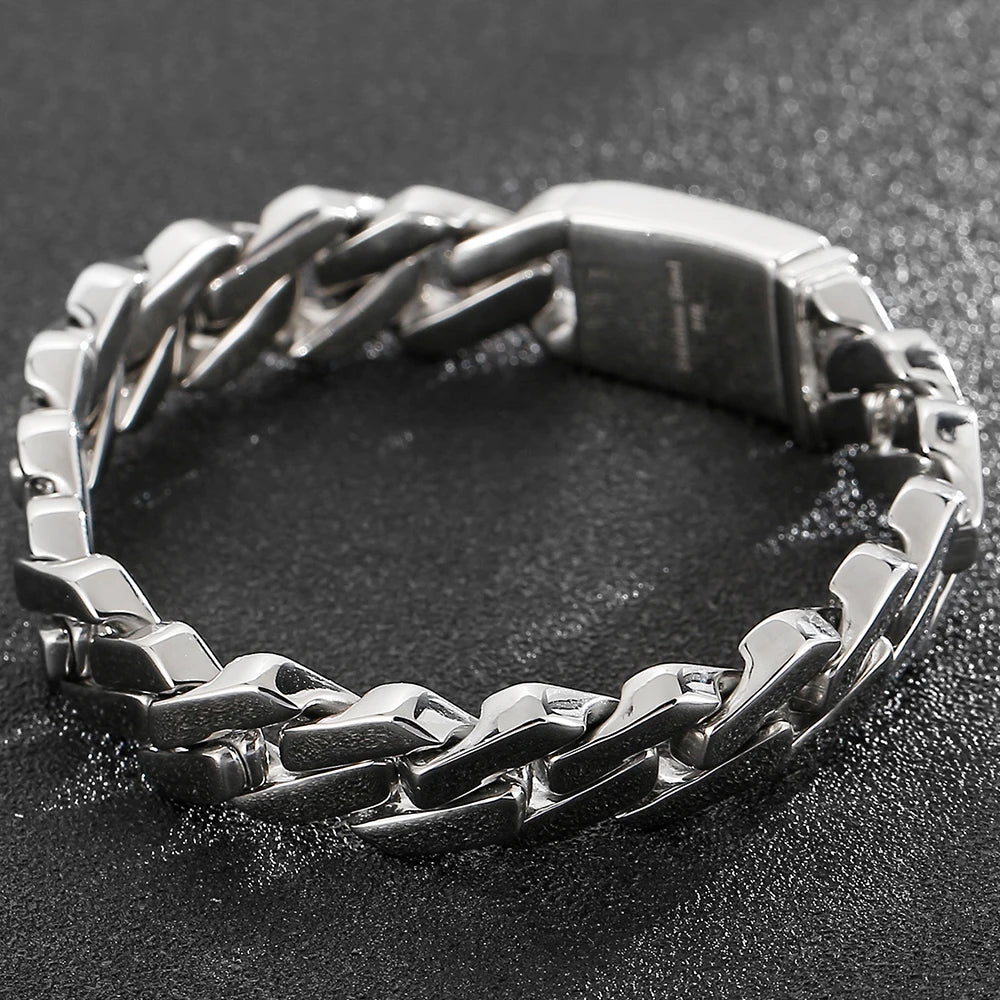 Classic 13MM Men's Cuban Link Chain Bracelet for Man Mirror Polished Solid Stainless Steel Bracelets Jewelry Accessory