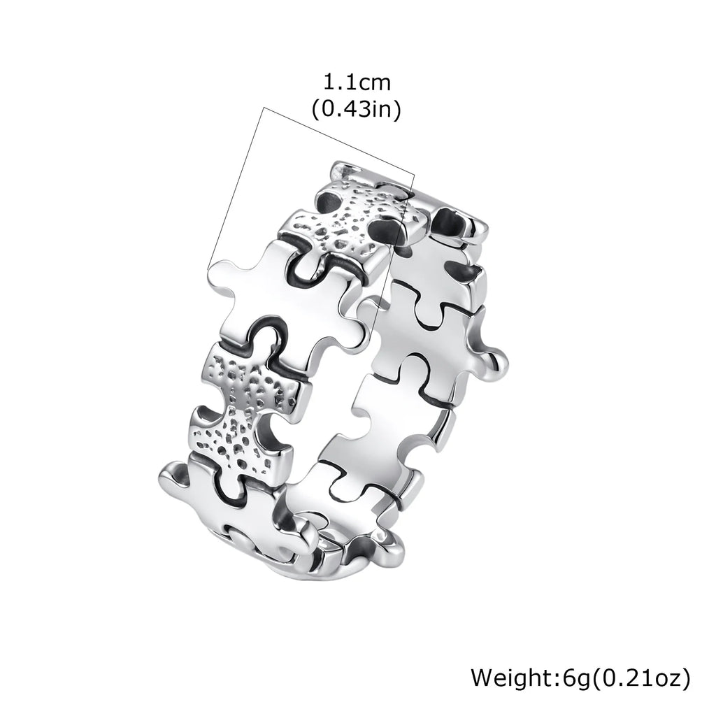 Hammered Jigsaw Puzzle Ring for Men — Stainless Steel