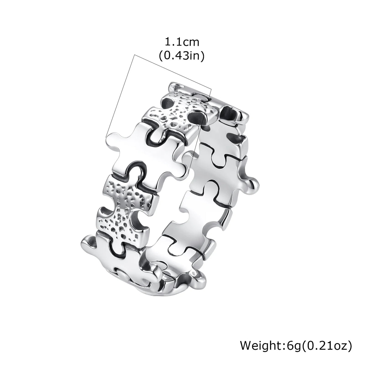 Simple Creative Silver Color Stainless Steel Hammered Jigsaw Puzzle Ring for Men Stylish Punk Finger Jewelry Size 7-11