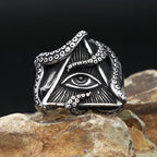 Steel Ring Vintage Masonic Punk Octopus Eyes