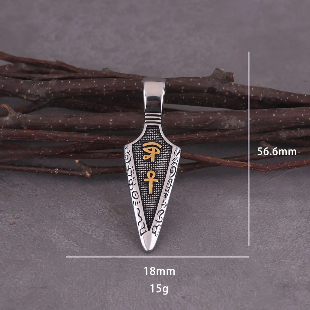 Viking Rune Spear Pendant Necklace Men's Punk Hip Hop Stainless Steel Gold Black Color Eye of Horus Amulet Necklace