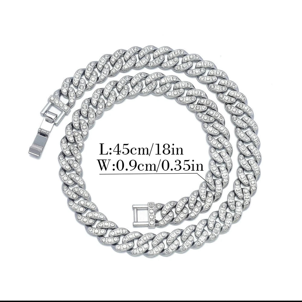 New High Quality 9MM Width Miami Cuban Chain Necklace For Men Women Hip Hop Iced Out Bling Charm Chains Necklace Fashion Jewelry