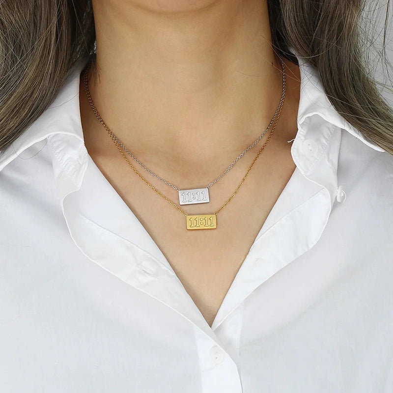 11:11 Rectangle Pendant Necklace men women Fine Stainless Steel 18K Gold Plated Necklace Choker Luxury Jewelry Couple Gifts