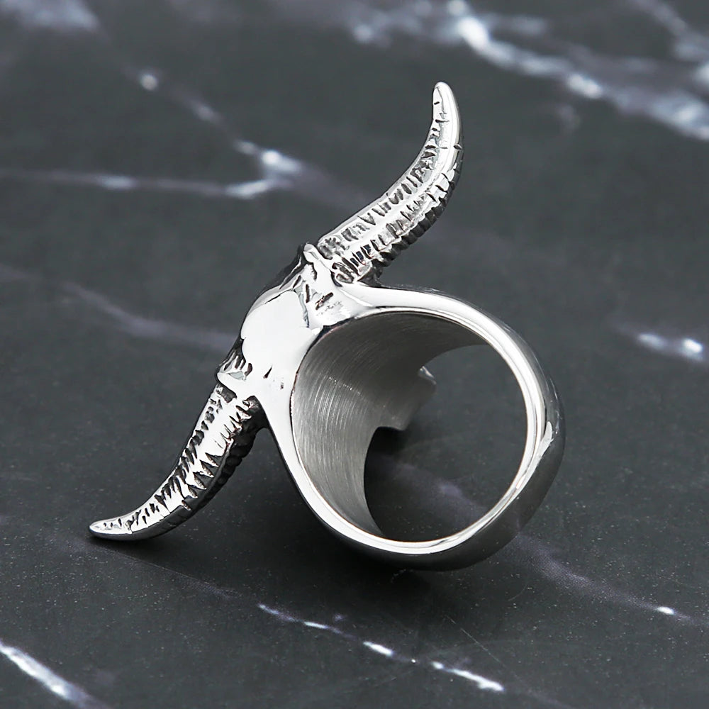 Men Gothic 316L Stainless Steel Bull Skull Ring Punk Rock Biker Bull Head Animal Ring Cool Fashion Jewelry Gift Drop