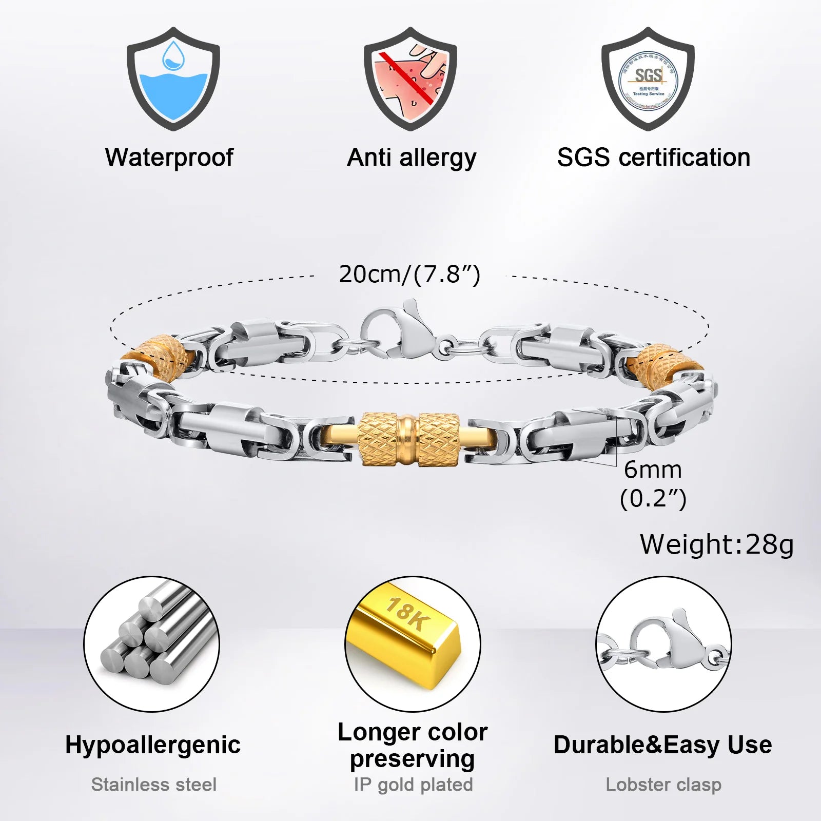 Punk Byzantine Bracelets for Men Boys,Stainless Steel Handmade Links Bracelet,Stylish Casual Jewelry Gifts