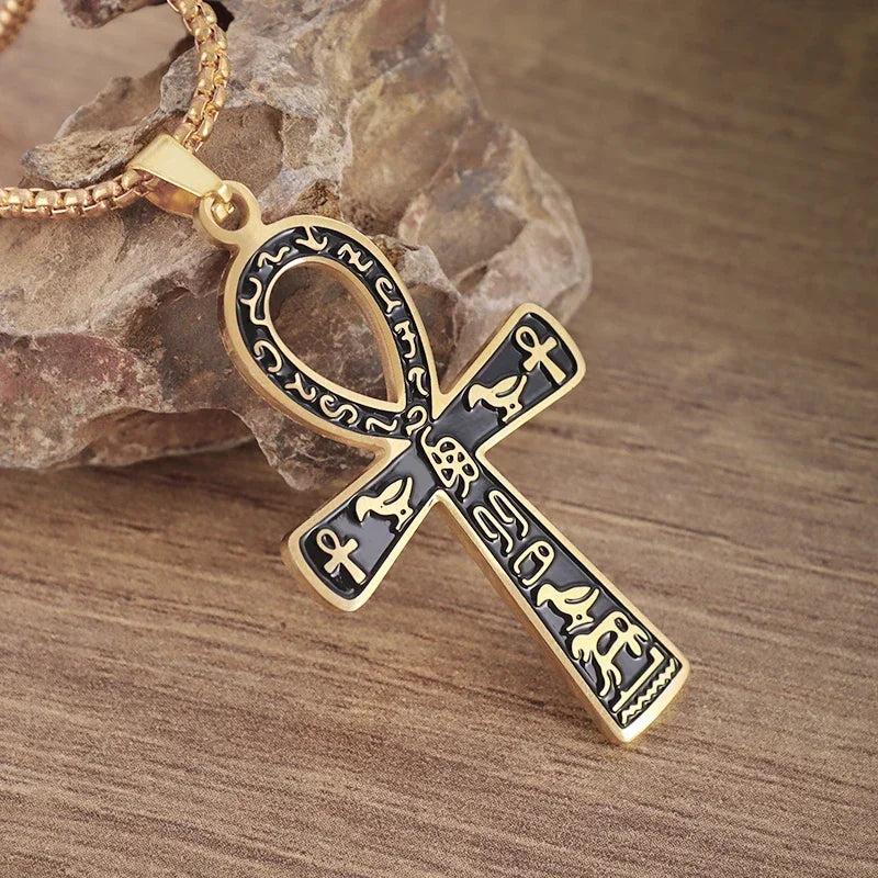 Ancient Egyptian Animal Totem Ankh Cross Pendant Necklace for Men Women Fashion Charm Lucky Riding Jewelry