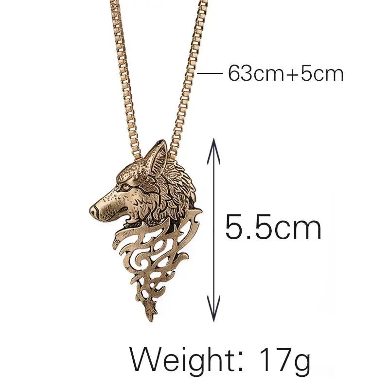 Vintage Men Wolf Head Pendant Necklace Sweater Cosplay Jewelry
