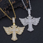 Cross Angel Wings Pendant Necklace Iced Out