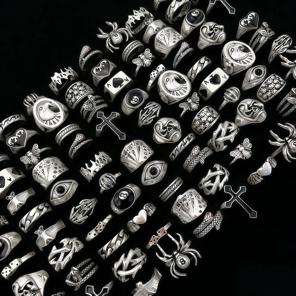 12/24/48/100Pieces Vintage Punk Rings Set For Women Men Mix Style Hip Hop Heart Snake Skull Eye Finger Ring Jewelry