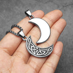 Celtic Knot Crescent Moon Pendant Necklace — Stainless Steel