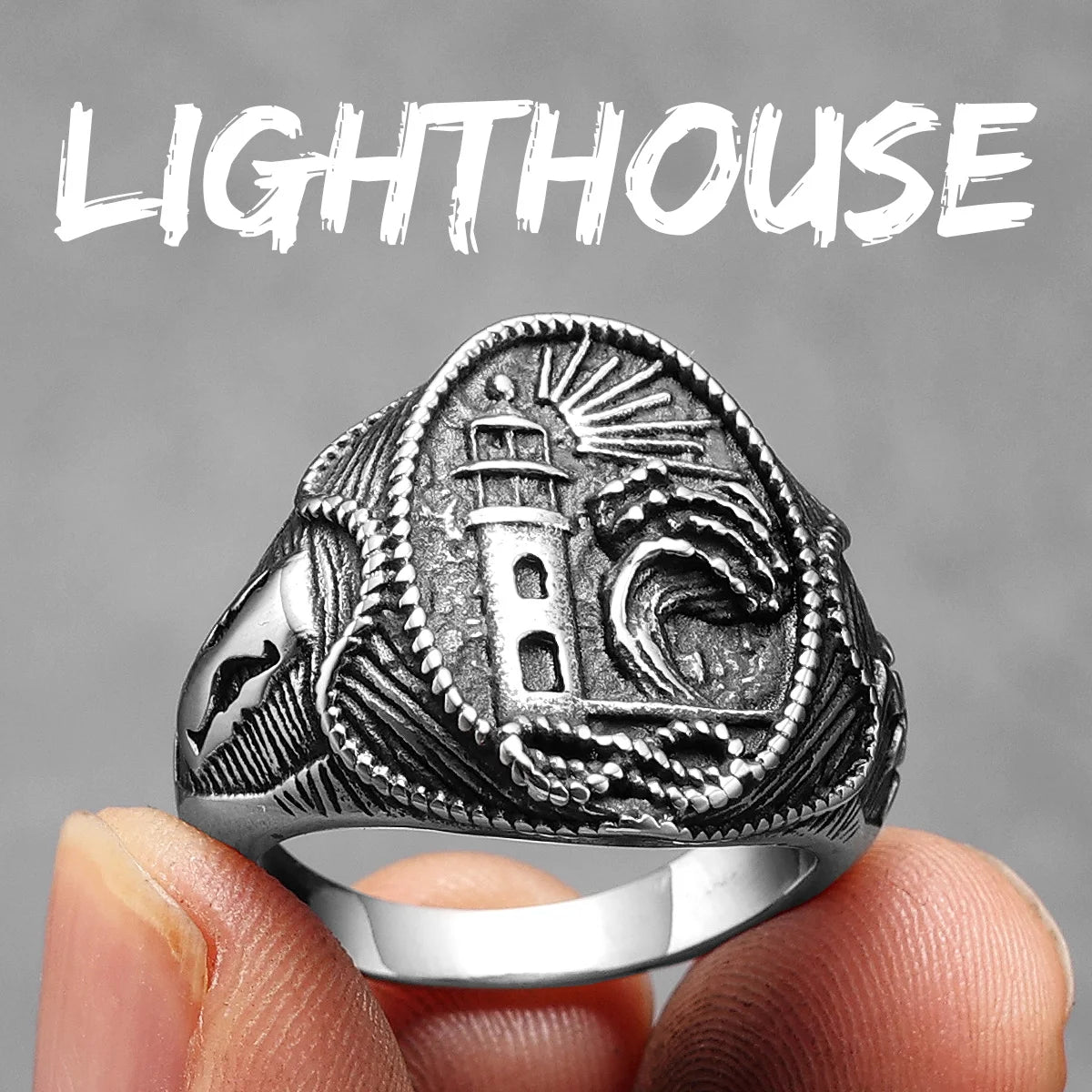 Lighthouse Anchor Ring — Stainless Steel
