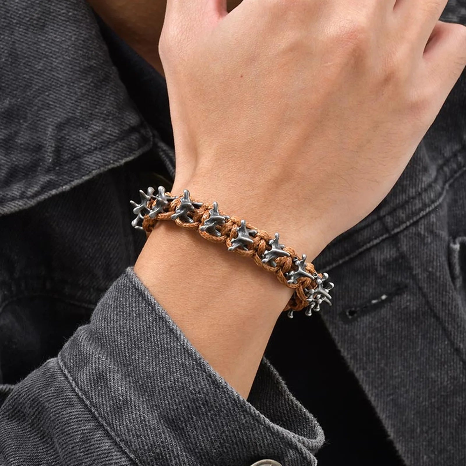 Rock Punk Dragon Spine Woven Bracelet for Men Boys,11MM Width Vintage Woven Metal Bracelet,Jewelry Gift for Him