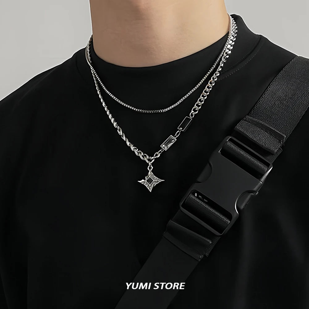 Hip Hop Zircon Cross Pendant Necklace For Man Woman Luxury Titanium Steel Non-Fading Clavicle Sweater Chain Couple Jewelry