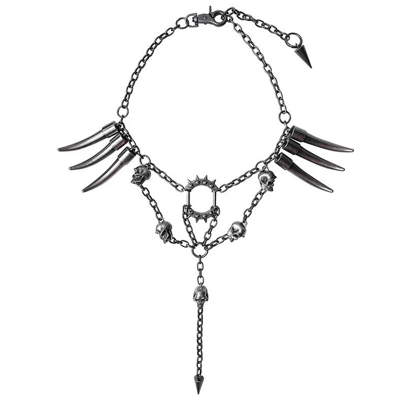 Studded Skull Pendant Necklace — Stainless Steel