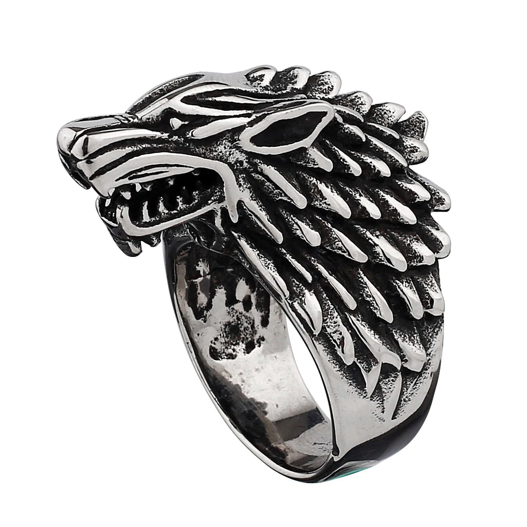 Viking Domineering Wolf Head Ring Men's Fashion Personality Creative Temperament Stainless Steel Ring Jewelry Gift