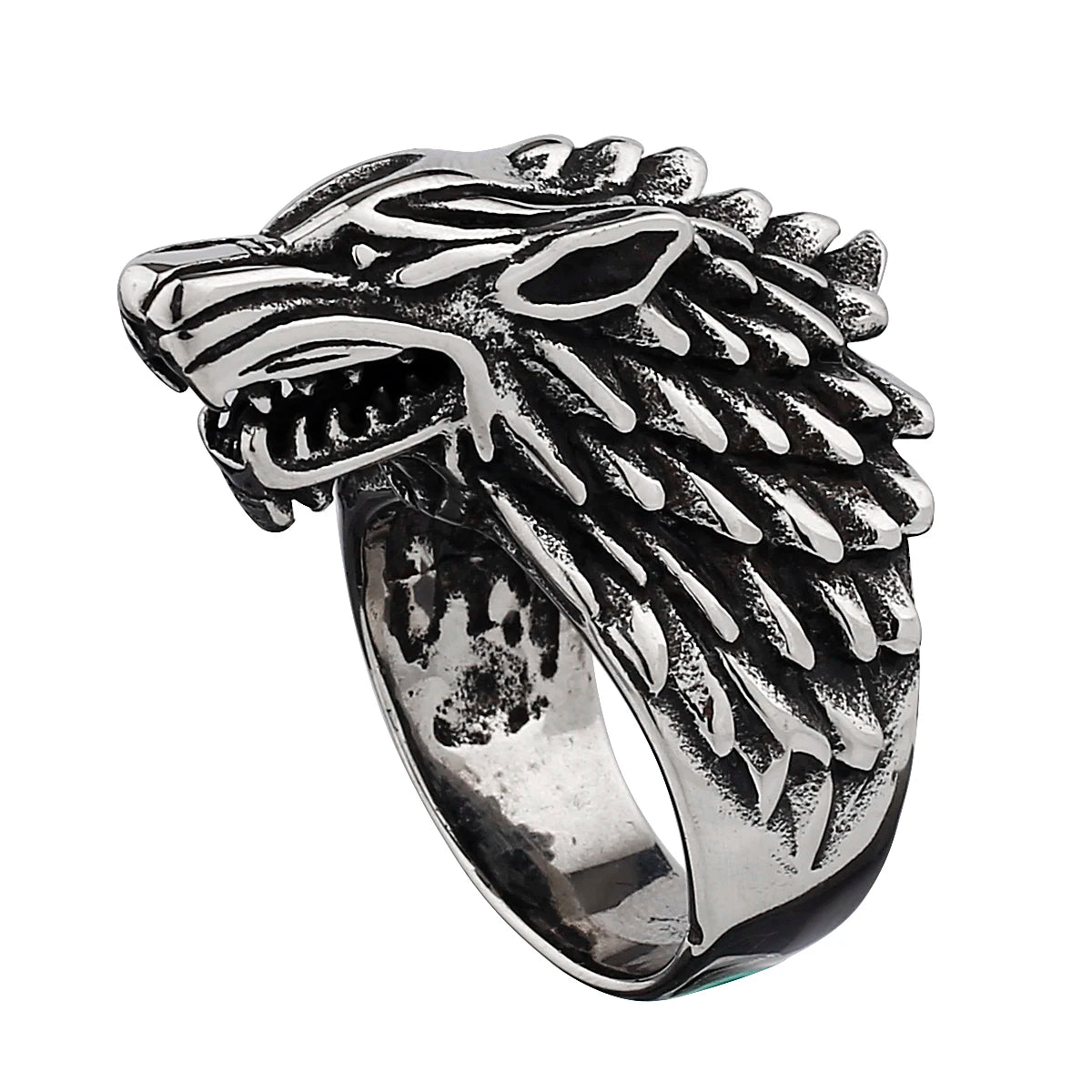 Viking Domineering Wolf Head Ring Men's Fashion Personality Creative Temperament Stainless Steel Ring Jewelry Gift