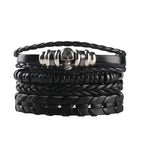 4/5/6pcs Evil Eye Wing Star Skull Diy Braided Punk Style Bracelet Set, Featuring Pu Leather And Beads Bracelet