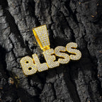 Iced Out BLESS Letter Pendant Necklace — 13mm Cuban Chain