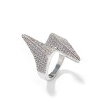 Iced Out Lightning Bolt Ring for Men — Two-Tone CZ Pave