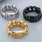 Chunky Men Bracelet for Man Polished Stainless Steel 29MM Curb Cuban Link Chain Men's Braceletes Wristband Jewelry