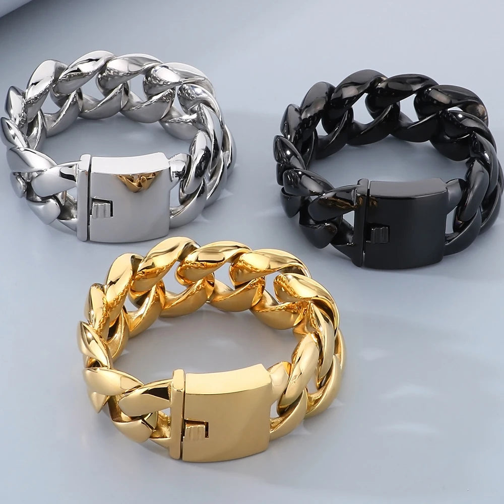 Chunky Men Bracelet for Man Polished Stainless Steel 29MM Curb Cuban Link Chain Men's Braceletes Wristband Jewelry