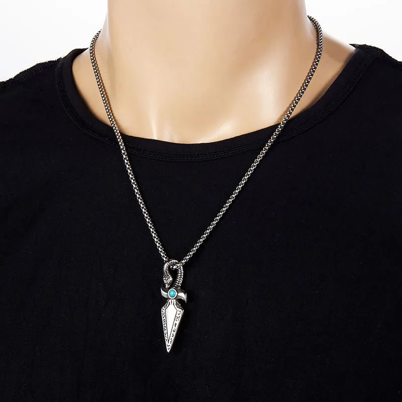 Viking Snake Arrowhead Pendant Necklace for Men — Stainless Steel