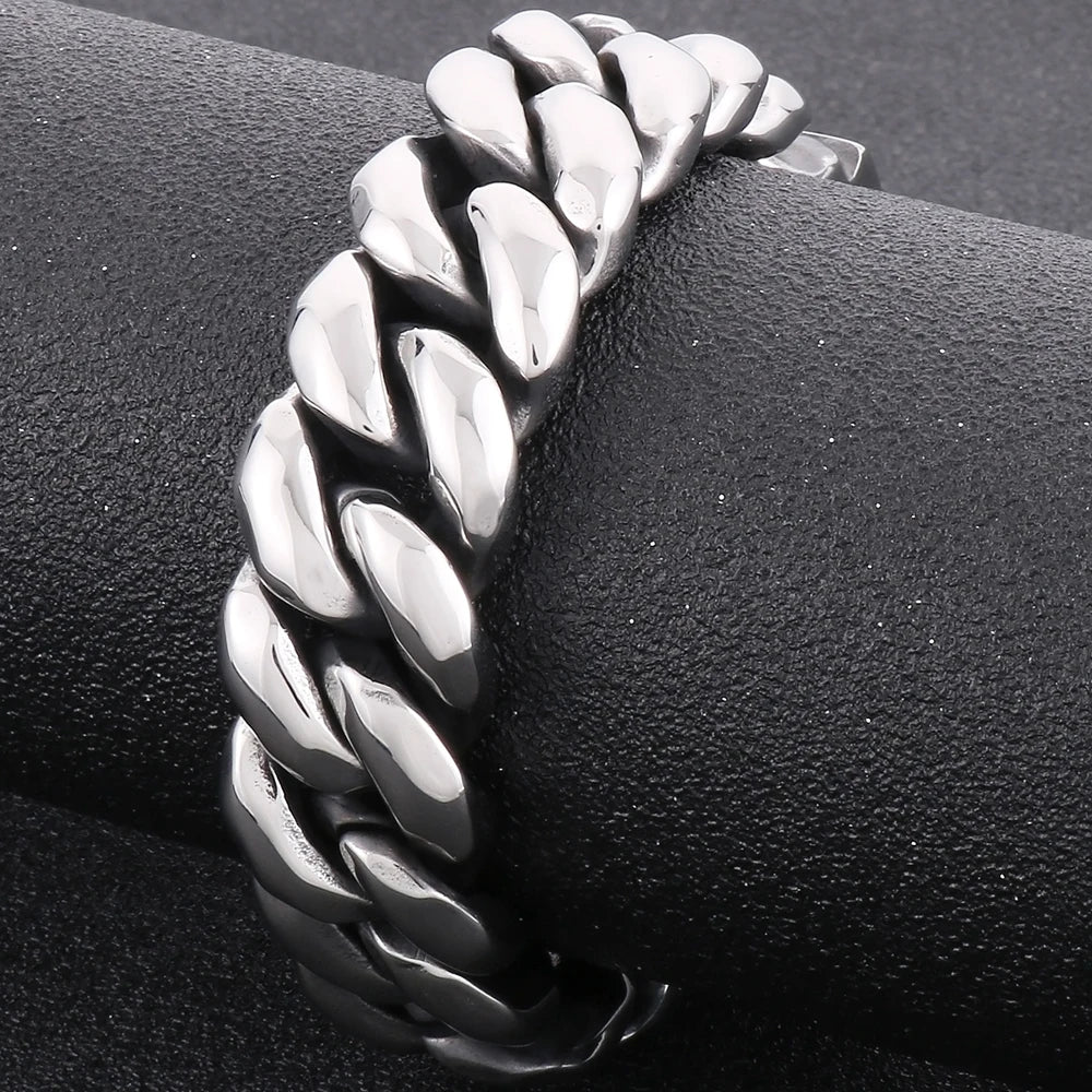 Men's Bracelets 19MM 316L Stainless Steel Cuban Links Chains Man Bracelet for Men Classic On Hand Jewelry Male Accessory