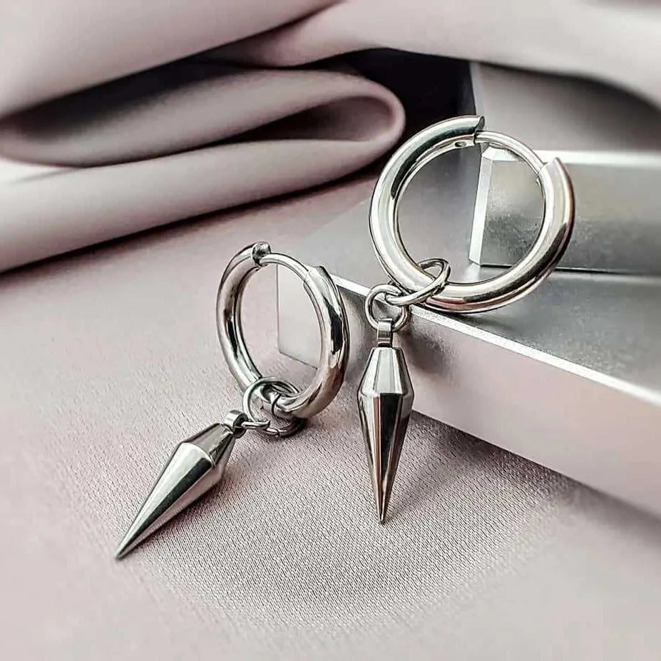 Gothic Spike Rivet Dangle Hoop Earrings Punk Avant-Garde
