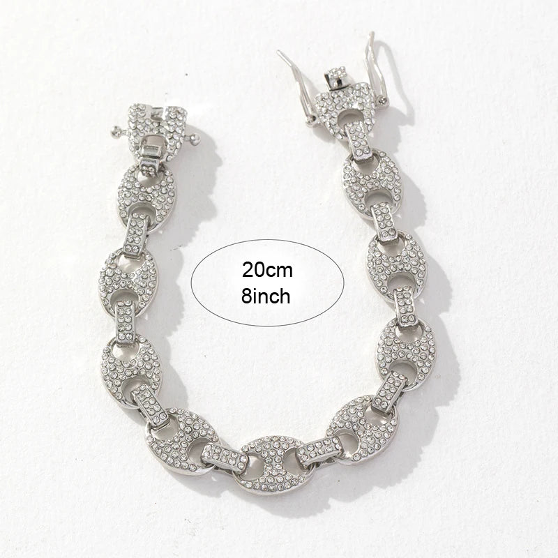 Iced Out Coffee Bean Cuban Link Chain Bracelet 12mm — Two-Tone