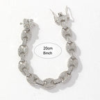 Iced Out Coffee Bean Cuban Link Chain Bracelet 12mm — Two-Tone