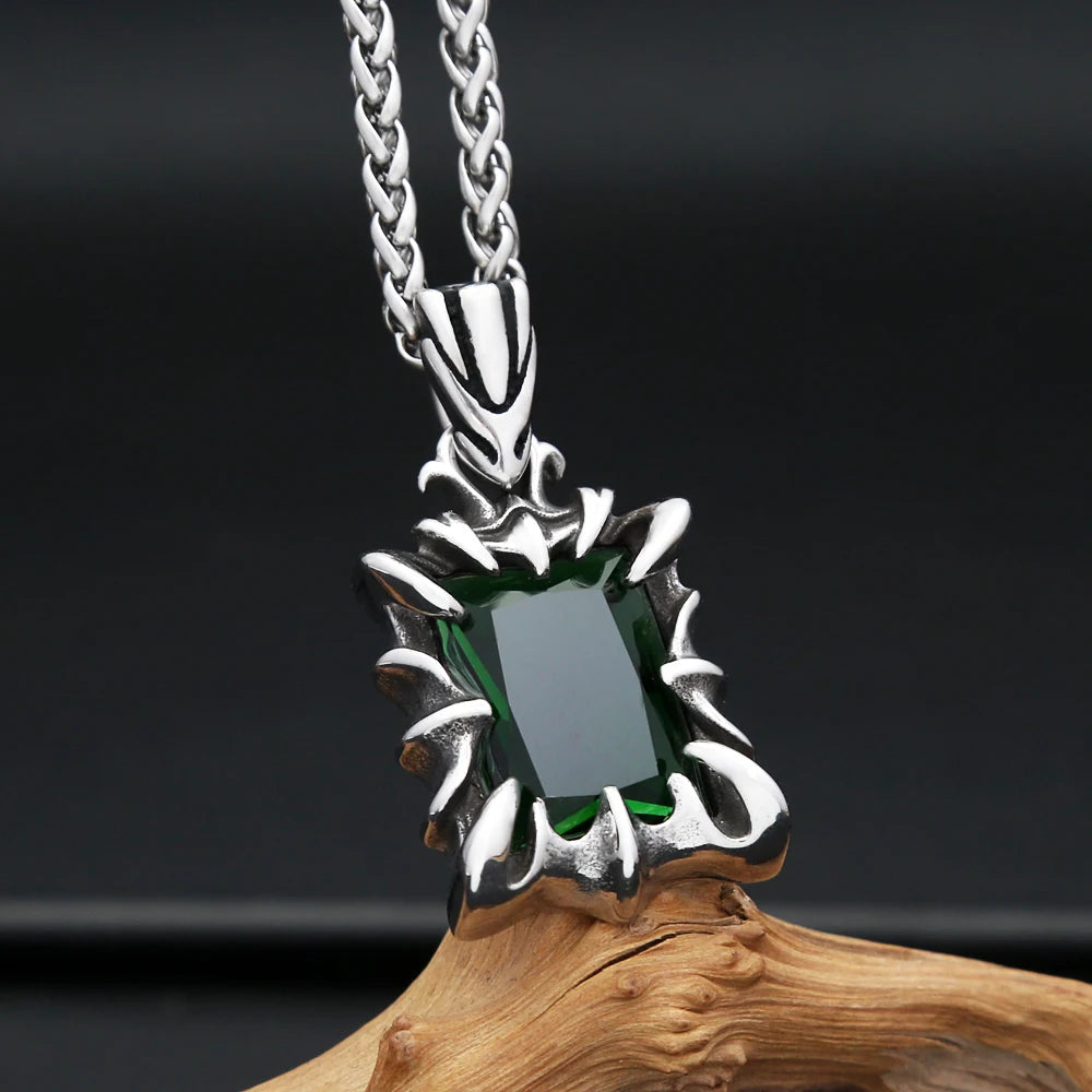 Stone Pendant Necklace Black — Stainless Steel