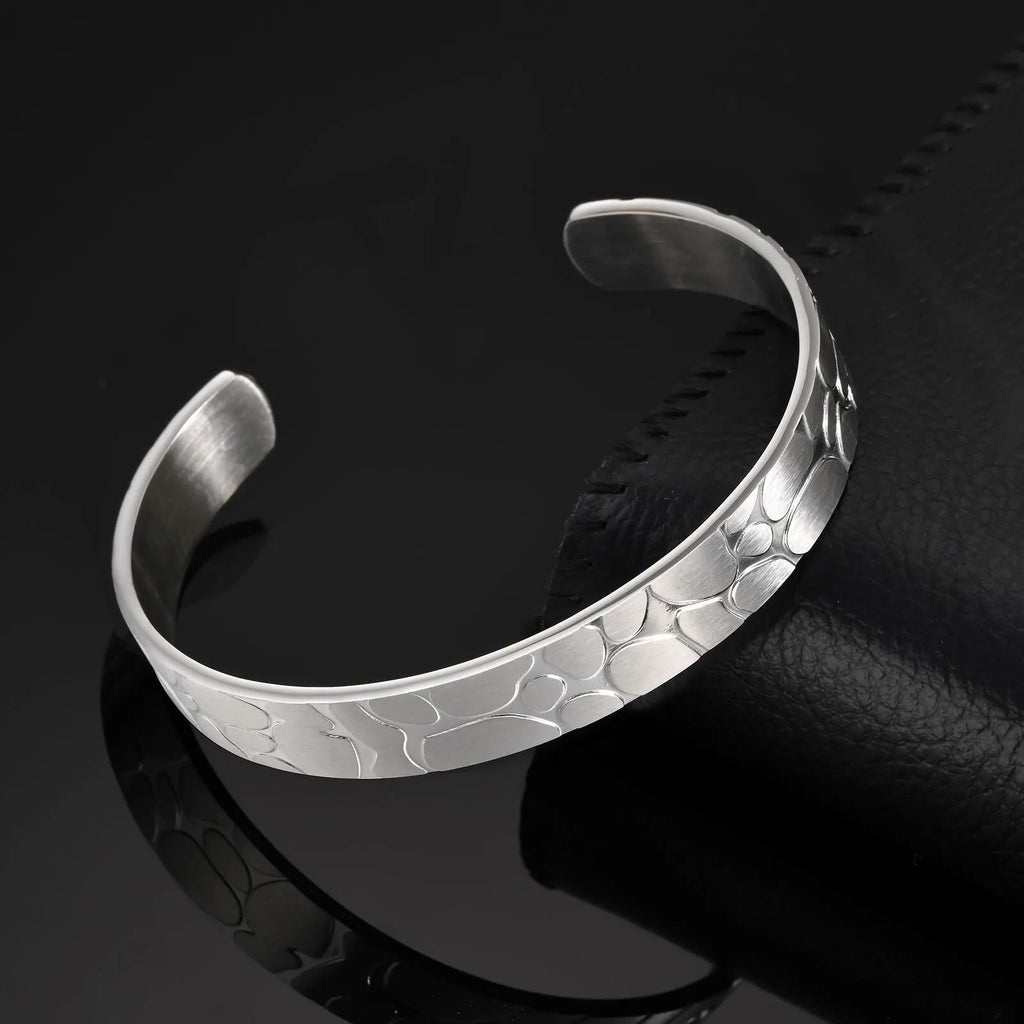 Minimalist Style Open Bangle Bracelet, 10mm Wide Brushed Finish Adjustable Stainless Steel Cuff Jewelry Gift for Men