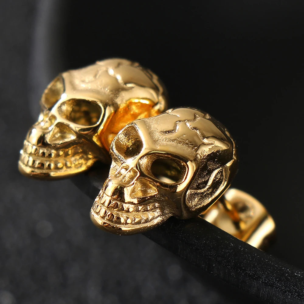 TrustyLan Solid Stainless Steel Women's Earrings Woman Man Punk Rock Skeleton Jewelry Gothic Skull Head Stud Earrings