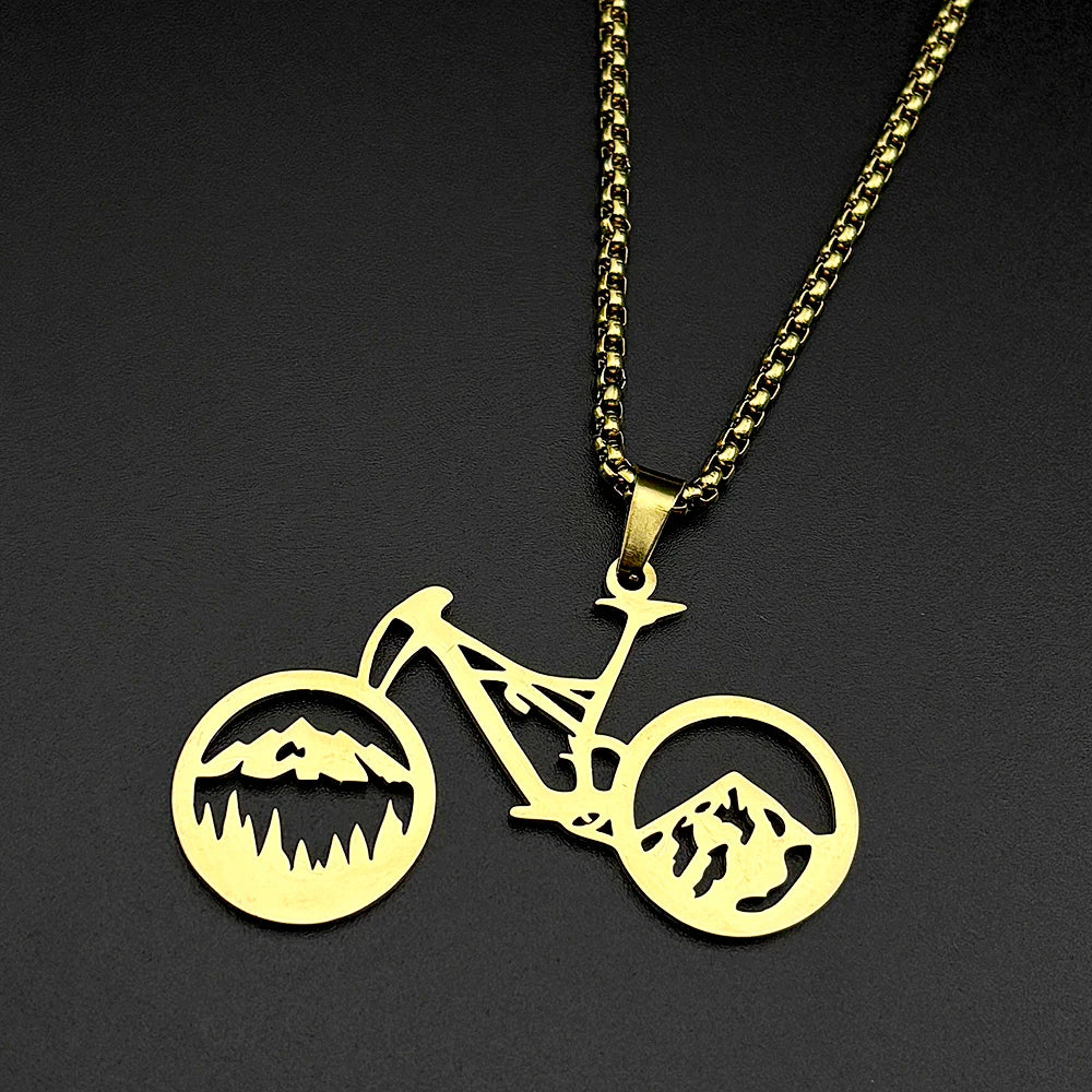 Mountain Bike Pendant Necklace — Stainless Steel