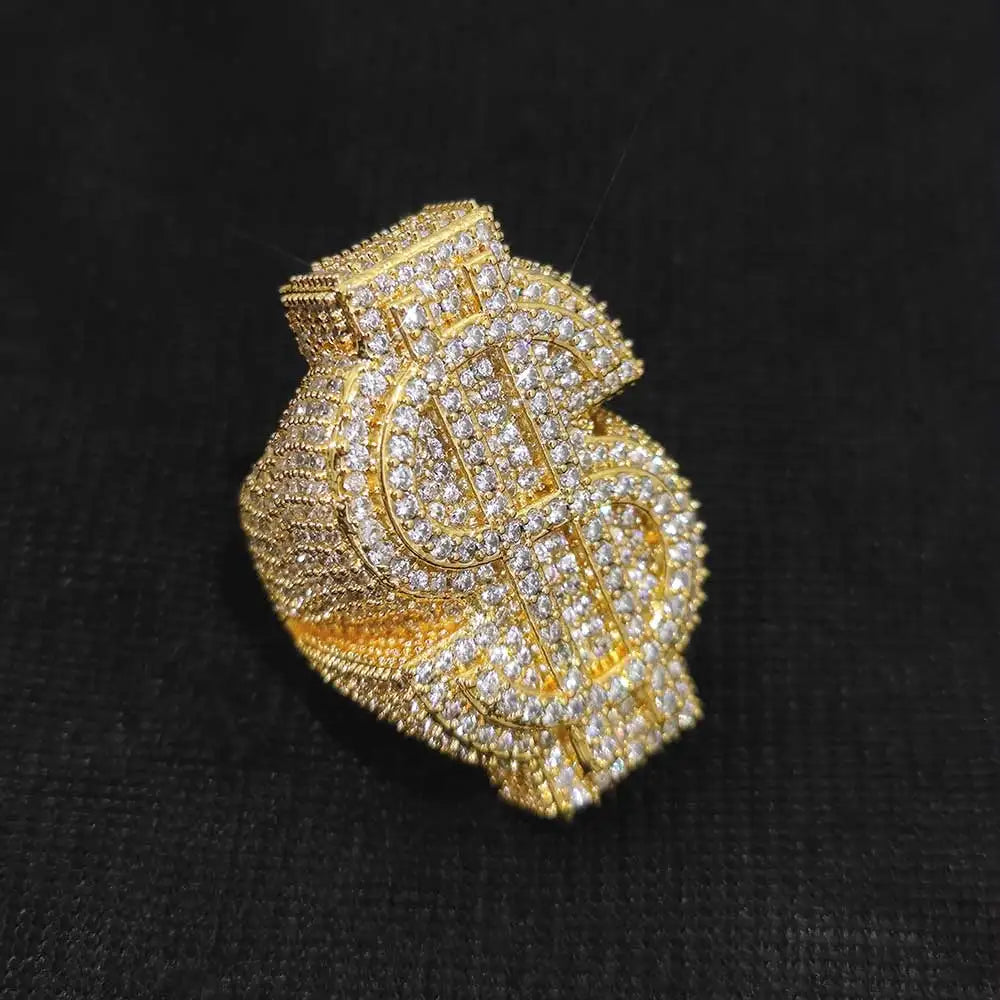 Gold Iced Out Money Sign Ring Statement