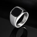 Stylish Black Stone Rings for Men Boys,Waterproof Stainless Steel Geometric Square Ring Signet Ring,Jewelry Gifts for