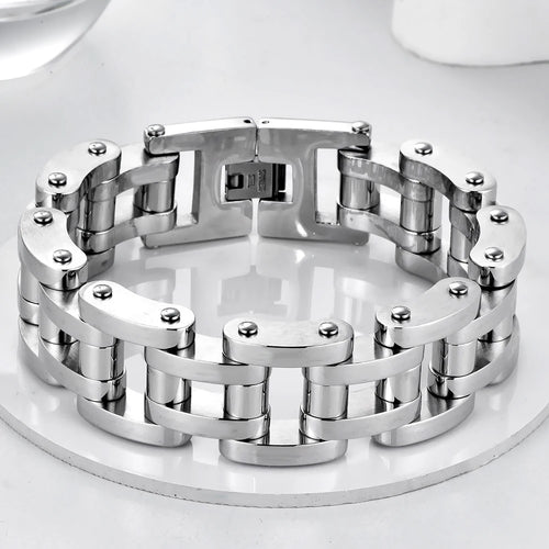 Solid Stainless Steel 22MM Width Motorcycle Bike Chain Men Bracelet Wristband Male Bangles Rock And Roll Men's Jewelry