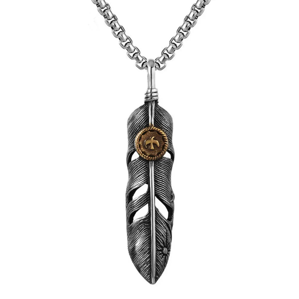 Vintage Stainless goro feather Necklace Men Women Punk Hip Hop Biker goro Pendant Chain Fashion Jewelry Gift