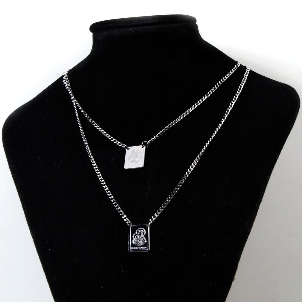 Virgin Mary Curb Chain Necklace — Silver
