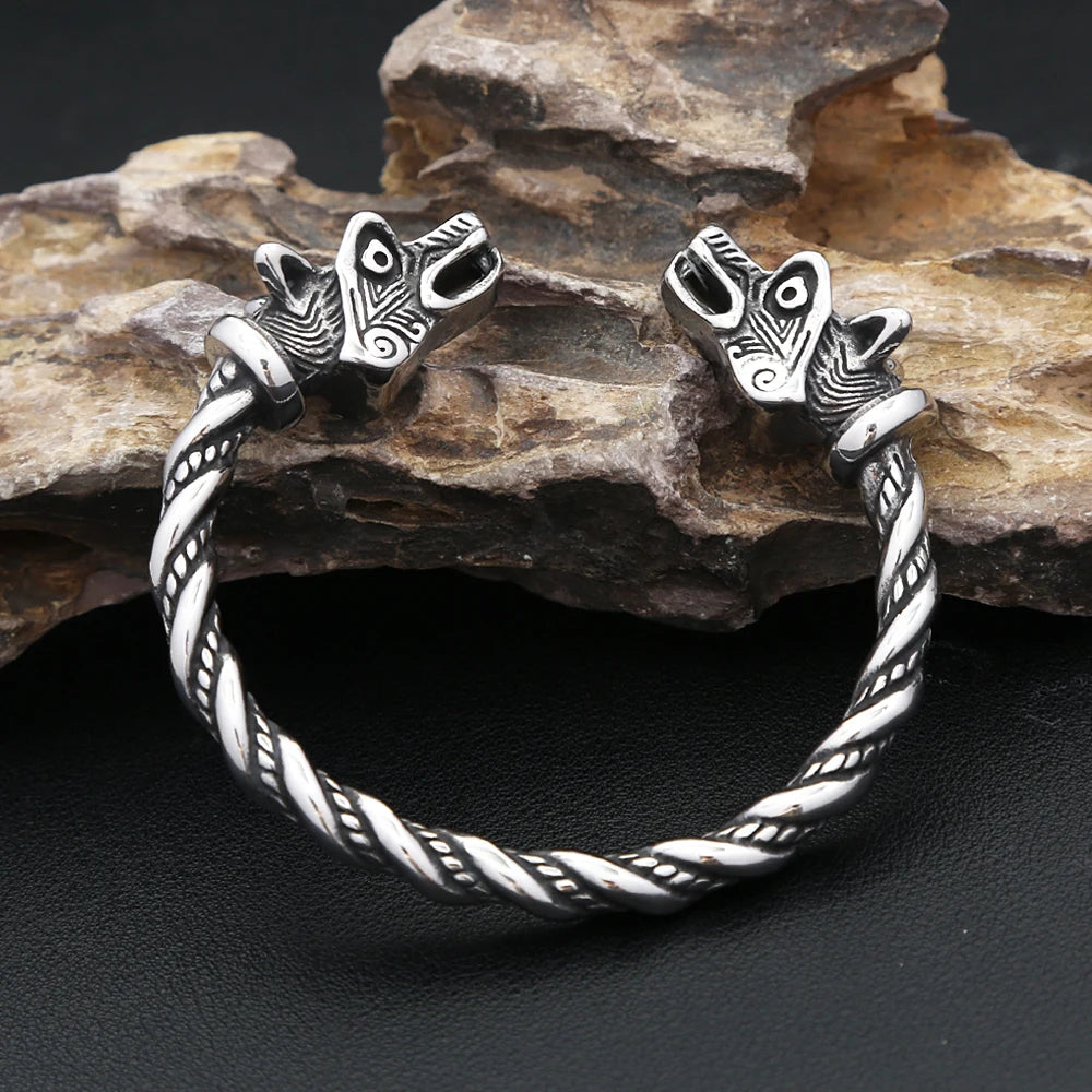 Wolf Viking Steel Bracelet Nordic Head Vintage