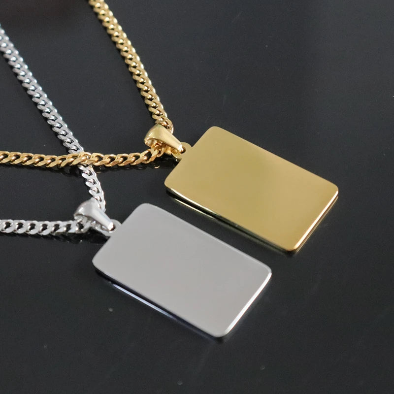 Cuban Chain Strip Bar Pendant Necklace — Stainless Steel