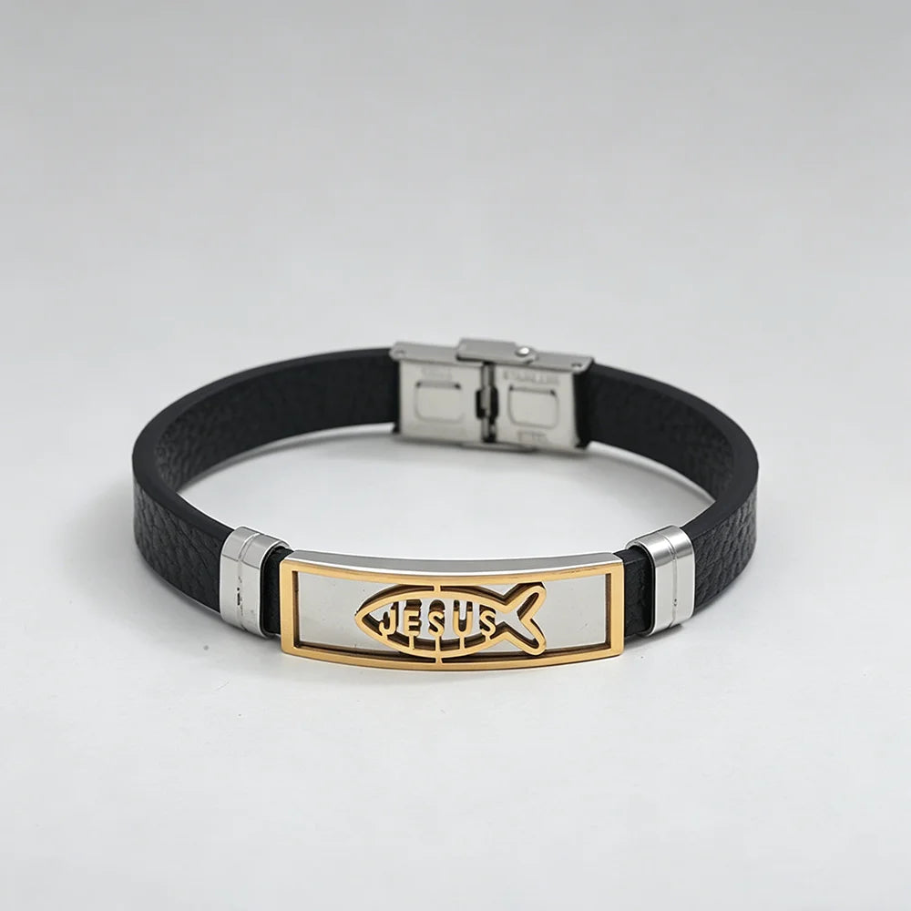 Jesus Cross Silicone Bracelet — Stainless Steel