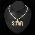 Men Women Hip Hop Letter STAR  Pendant Necklace with Cuban Chain Iced out Bling Necklaces Tennis Chain Fashion Punk Jewelry Gift