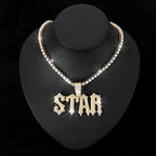 Men Women Hip Hop Letter STAR  Pendant Necklace with Cuban Chain Iced out Bling Necklaces Tennis Chain Fashion Punk Jewelry Gift