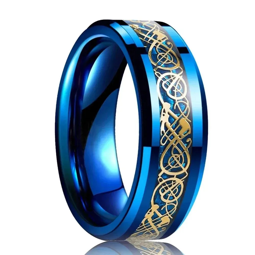 Fashion 8mm Stainless Steel Celtic Dragon Rings For Men Inlay Purple Carbon Fiber Rings Wedding Band Jewelry Birthday Gifts